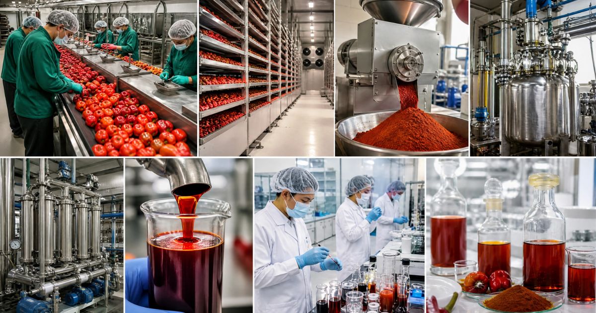 Paprika Oleoresin : A Natural Colour and Flavour Solution for the Global Food Industry 2 Workers inspecting dried paprika pods during oleoresin extraction process