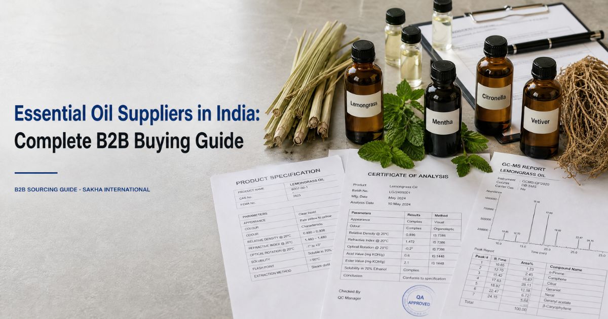 Essential oil suppliers in India with bulk samples and quality documents