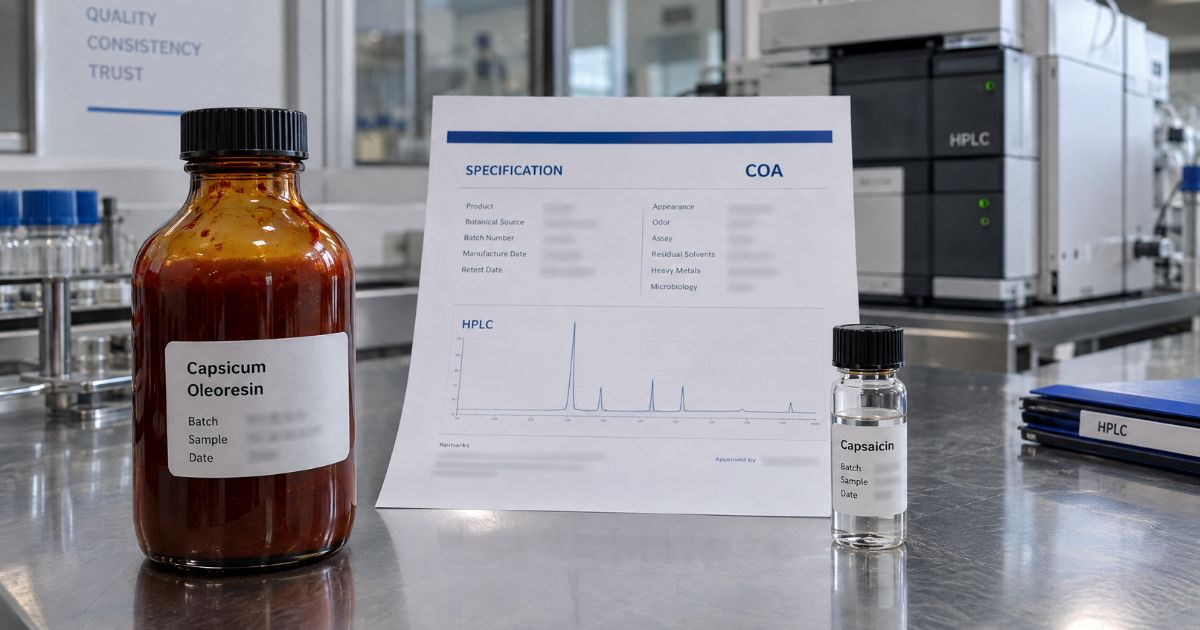 Oleoresin Capsicum vs Capsaicin: What's the Difference and Which One Do Manufacturers Need? 3 Oleoresin capsicum and capsaicin samples with HPLC COA specification