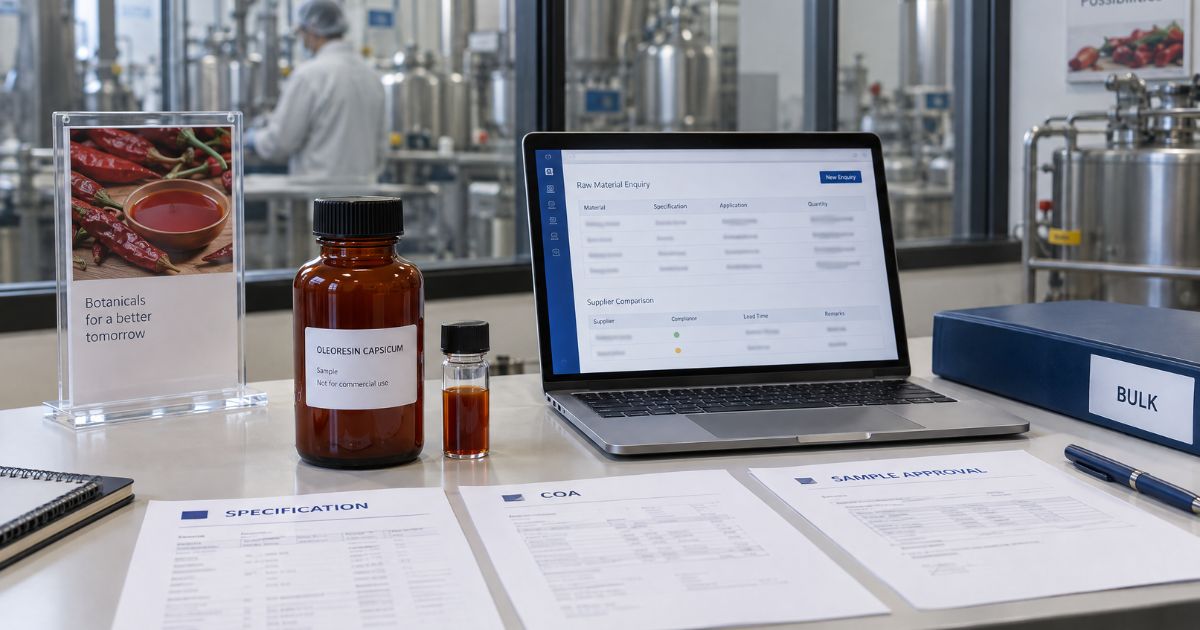 Oleoresin Capsicum vs Capsaicin: What's the Difference and Which One Do Manufacturers Need? 4 Manufacturer reviewing oleoresin capsicum specification COA and bulk sample